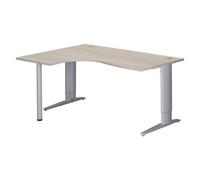 Bureau compact L 160 cm chêne gris retour à gauche réglable en hauteur piètement métal Plus Excellens alu - - Bruneau