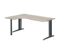 Bureau compact L 180 cm chêne gris retour à gauche réglable en hauteur piètement métal Plus Excellens anthracite - - Bruneau