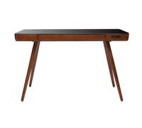 Bureau connecté multimédia avec tiroir en verre noir et bois foncé noyer L120 cm CLEVER