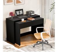 Bureau Console 2-en-1 - L110xH78xP40 cm - Bureau Extensible & Commode à Roulettes - Bois Épais 1,8 cm - Pliable - Noir