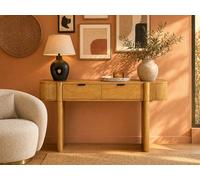 Bureau console MELYRAN - 2 tiroirs - Bois de manguier - Naturel - L120 x P40 x H76,5 cm