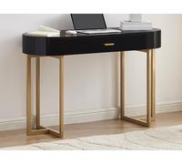Vente-unique - Bureau Console avec 1 tiroir - MDF laqué et métal - Noir et doré - TORELI - avec Rangement