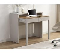 Bureau console extensible avec 2 tiroirs - Beige et naturel - LOAVIA