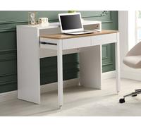Bureau console extensible avec 2 tiroirs - Blanc et naturel - LOAVIA