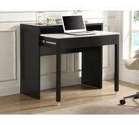 Vente-unique - Bureau Console Extensible avec 2 tiroirs - Noir et Effet marbre Blanc - LOAVIA - avec Rangement