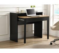 Bureau console extensible avec 2 tiroirs - Noir et naturel - LOAVIA