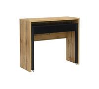 Bureau console extensible LOAVIA - 2 tiroirs - Naturel et noir - L100 x P40 x H87 cm
