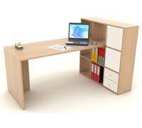 Bureau Cosito L. 140 x P. 69 cm avec rangement 9 cases intégré - Chêne