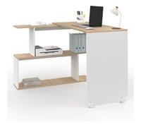 IDMARKET Bureau d'angle rotatif 180° JOY étagère forme S bois façon hêtre et blanc