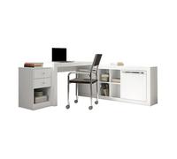 Vente-unique - Bureau d'angle - 2 tiroirs et 2 Portes - Coloris : Blanc - Evan - avec Rangement