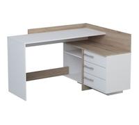 Bureau d'angle 3 tiroirs - Décor chêne et blanc - L 128,5 x P 105,7 x H 83,2 cm - THALES