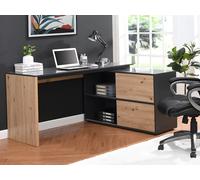 Bureau d'angle avec 2 porte coulissantes - MDF - Coloris : Naturel et noir - COLIOBA