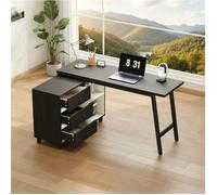 Bureau d'Angle avec 3 Tiroirs et 2 Niches Ouvertes, Grand Plateau, Métal et MDF Noir et Blanc 150×100×76 cm - UVRION