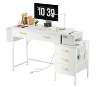 Bureau d'angle avec 5 Tiroirs VIVOLILV,Bureau en L avec Prise de Charge USB et Prise de Courant, Table Informatique Réversible