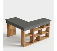Bureau d'angle avec rangements - Coloris : Anthracite et naturel - LILEUL