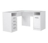 Möbelvertrieb FORTE Bureau d'angle TOLEDE 1 porte 4 tiroirs décor papier blanc L125 x P125 x H75 cm
