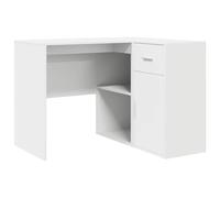 Bureau d'angle avec étagère et rangement, bois d'ingénierie, Blanc, 102 x | Surface lisse facile à nettoyer, rangements intégrés pour petits espaces, design contemporain polyvalent, structure stable