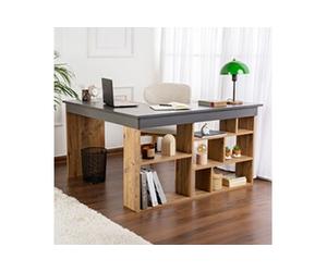 Bureau d'angle avec étagères 130x120x71,8 cm décor bois et gris
