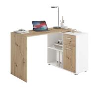 FMD Möbel – Bureau d'angle Albrecht avec rangements – Mélaminé chêne et blanc L83×H74×P117 cm