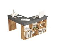 Vente-unique Bureau d'angle LILEUL avec rangements Coloris Anthracite/Naturel