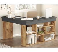 Bureau d'angle avec rangements - Coloris : Anthracite et naturel - LILEUL
