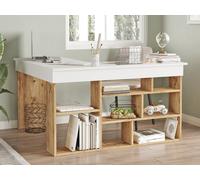 Bureau d'angle avec rangements - Coloris : Blanc et naturel - LILEUL