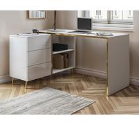 Bureau d'angle avec tiroirs et niches - Blanc brillant et doré - MARZIALO