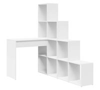 Bureau d'angle Blanc avec Étagères 101,5 x 149,5 x 149,5 cm | Bois d'ingénierie, montage flexible, fixation murale incluse, entretien au chiffon sec, style contemporain