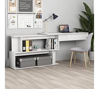 Bureau d'angle Blanc Brillant 200x50x76 cm Bois d'ingénierie avec Rangement | Design rotatif, compartiments ouverts, finition brillante, entretien simple, usage polyvalent, style contemporain