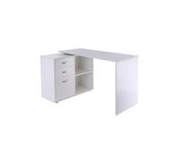 HOMCOM Bureau d'angle droit modulable 2 en 1 – 3 tiroirs et 2 niches – MDF blanc