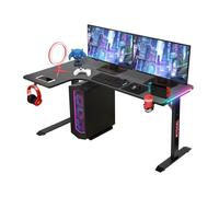 Todeco Bureau d'angle, Bureau en L Bureau Gaming LED 140 x 100cm, Grande Bureau Gamer avec Un Plateau en Fibre de Carbone, avec Porte-gobelet et Crochet pour Casque