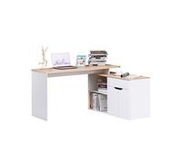 Bureau d'angle - HOMCOM - informatique multimédia modulable multi-rangements niche tiroir placard - bois - blanc