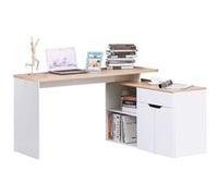 Bureau d'angle - HOMCOM - informatique multimédia modulable multi-rangements niche tiroir placard - bois - blanc