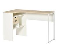 HOMCOM Bureau d'angle Bureau Informatique avec tiroirs Multi-Rangement en Bois Aspect chêne Clair Blanc