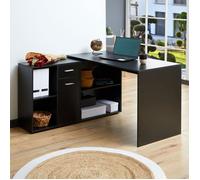 Bureau d'angle CARMEN avec meuble de rangement intégré 4 étagères 1 porte et 1 tiroir, décor noir mat