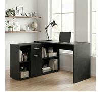 Bureau d'angle CARMEN table avec meuble de rangement intégré 4 étagères 1 porte et 1 tiroir, décor béton foncé