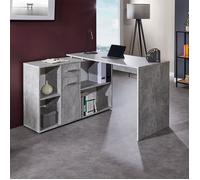 Bureau d'angle CARMEN table avec meuble de rangement intégré 4 étagères 1 porte et 1 tiroir, décor béton