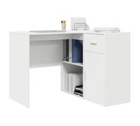 Bureau d'angle - CLARENCE - Blanc - 102x88x75 cm - 1 tiroir - 1 porte à charnières - Bois d'ingénierie - Style moderne