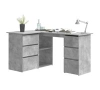 Bureau d'angle - CLARENCE - Gris béton - 145x100x76 cm - Bois d'ingénierie - 4 tiroirs - 2 étagères avec portes