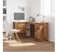 Bureau d'angle - CLARENCE - Vieux bois - Bois d'ingénierie - 145x100x76 cm - 60 kg max - 2 portes - 4 tiroirs