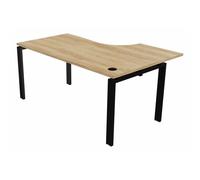 Bureau d'angle compact retour à gauche E-link - L.160 x P.110 cm - Plateau Chêne Nebraska - Pieds Noir
