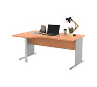 Bureau d'angle compact retour à gauche Pronto Bois - L.160 x P.100 cm - Plateau Hêtre - Pieds L Aluminium