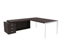 Bureau d'angle direction Arold 172 x 234 avec retour caisson porteur à gauche Placage bois ébène - Piètement métal blanc