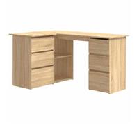 Bureau d'angle en bois d'ingénierie - CLARENCE - 145x100x76 cm - Chêne sonoma - 4 tiroirs - 2 étagères avec portes
