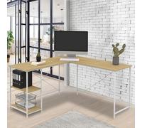 Bureau d'angle en forme de l detroit design industriel bois et métal blanc