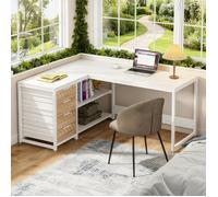 Bureau d'angle en Forme de L-Etagères de rangement-Support D'écran-Grand plateau-bureau gaming angle-150 x 120 x 75cm,Blanc