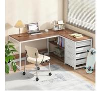 Bureau d'angle en Forme de L-Etagères de rangement-Support D'écran-Grand plateau-bureau gaming angle-150 x 120 x 75cm,Blanc