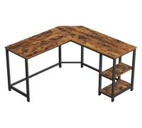Bureau d'angle en L avec 2 étagères, style industriel, couleur marron et noir vintage, dimensions : 138 x 138 x 75 cm