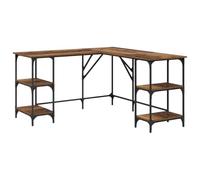 Bureau d'angle en L avec étagères, bois d'ingénierie vieilli, 139 x 139 x | Style industriel, finition rétro, cadre métal mat, rangement polyvalent, usage home office ou étude, design gain de place