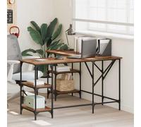 Bureau d'angle en L avec étagères, Style Industriel, Finition vieillie, Bois d'ingénierie et Cadre métal, 139 x 139 x 75 cm, pour Bureau ou étude
